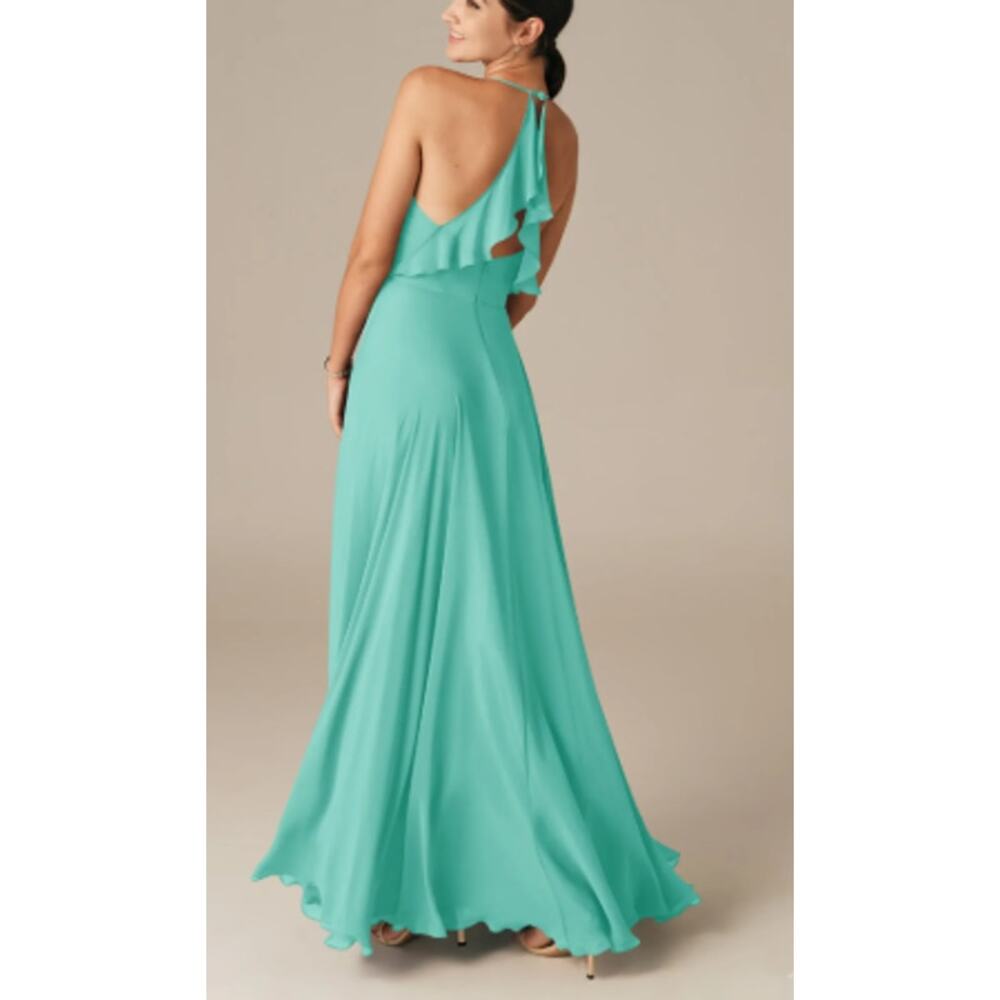 AW BRIDAL O XS tiffany blue chiffon Larry bridesmaid formal maxi dress NEW B161
